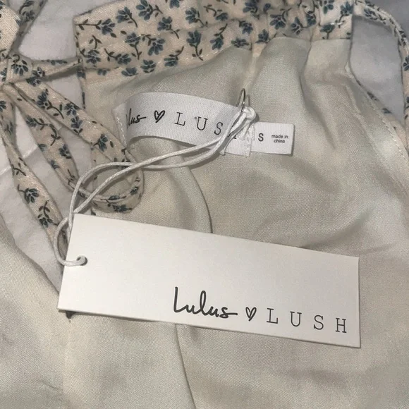 LULU’S x LUSH Fondest of Feelings Cream Floral Print Tiered Mini Dress Sz S - Picture 12 of 15